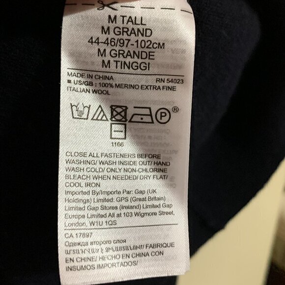 Banana Republic Fall Preppy Navy Merino Italian Wool Cardigan. Size Tall Medium - Picture 7 of 8